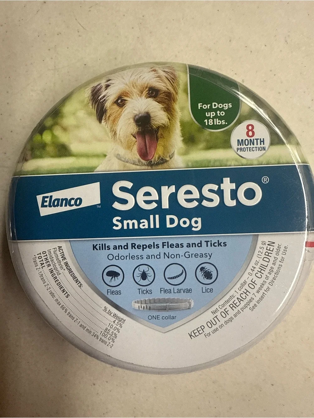 Seresto Flea and Tick Collar 8 Months Protection SMALL Dogs Under 18lbs - Sealed